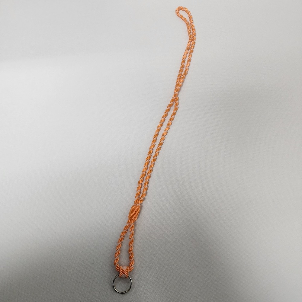 Beaded Lanyard ID Badge Holder Necklace Orange & White 36" Neutral
